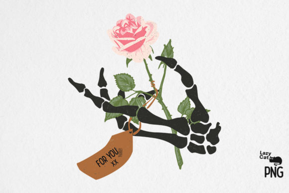 Black Skeleton Hand with Rose