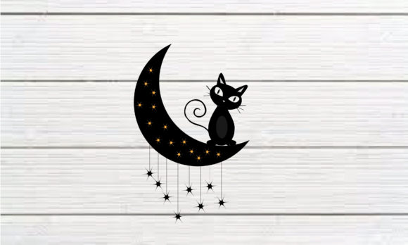 Cat and Moon Embroidery Design