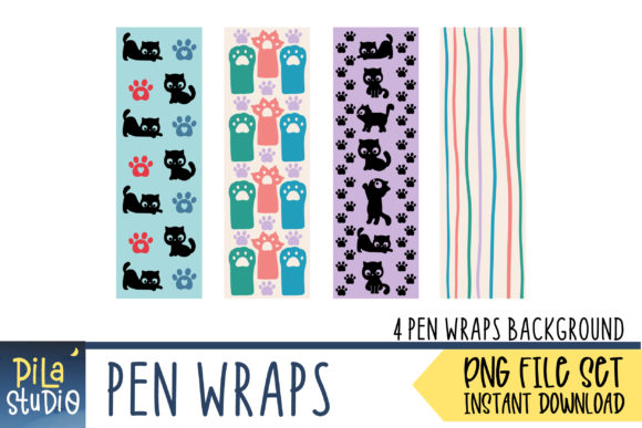 Cat and Paw Pen Wraps PNG File Set