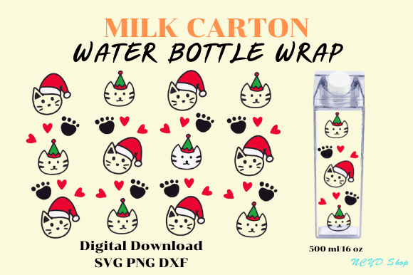 Christmas Cat Milk Carton Bottle Wrap