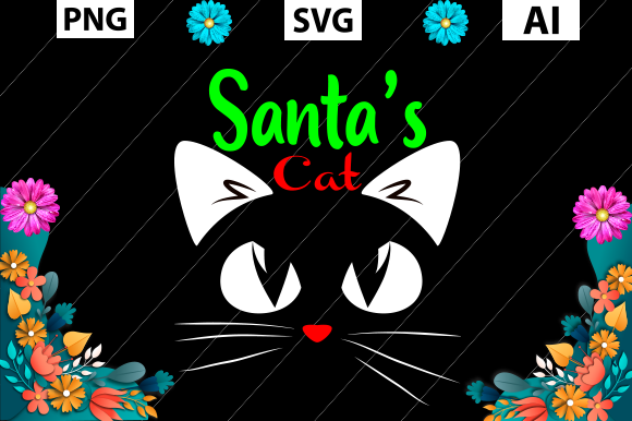 Christmas T Shirt Design, Santa’s Cat