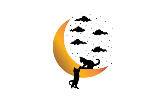 Cute Cat Moon Embroidery Design