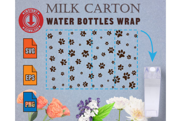 Milk Carton Water Bottles Cat Paw Print