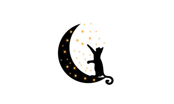 Silhouette of Cat Sitting on the Moon